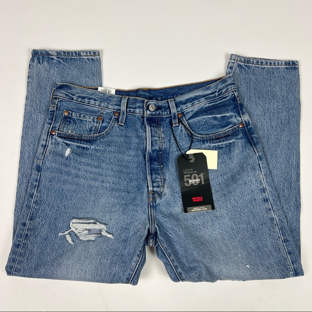 Levi’s NWT 501 Skinny Jeans Button Fly Distressed 100% Cotton Size 32 x 28